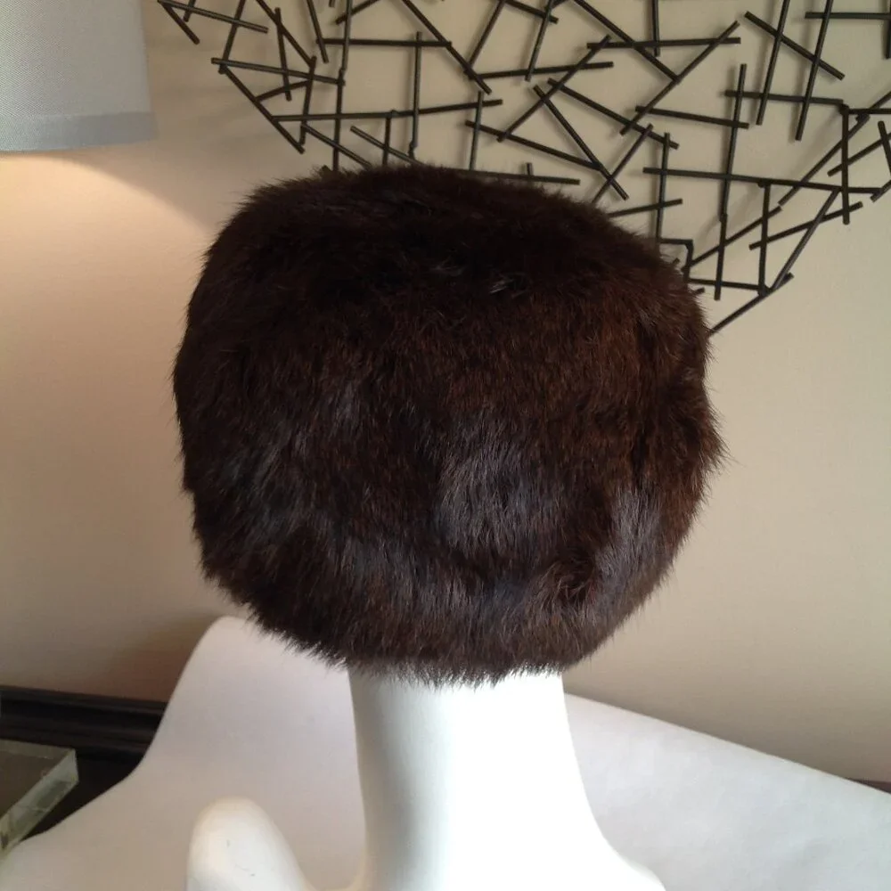 Vintage Bamberger's NJ Real Fur Brown Mink? Pillbox Hat Union Made - Picture 3 of 9